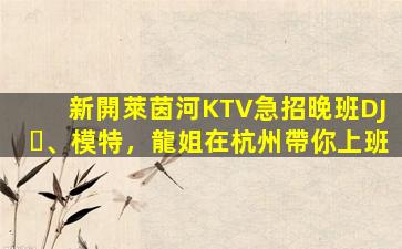 新開萊茵河KTV急招晚班DJ、模特，龍姐在杭州帶你上班